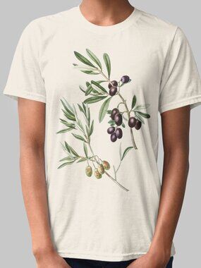 Olive Vintage Botanical Print Short Sleeve Graphic Tee T-shirt S-XXL